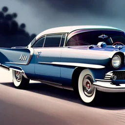 fullbody Drawing of '1955 Chrysler Streamline X',intricate detail,andrea bonelli,Kilian Eng,Ohrai,evan lee,Aleksandr Sidelnikov,three quarters frontal aerial view,toned colors,16k