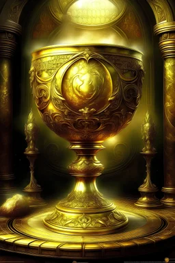 Golden Grail, Photo-realistic, Image size 5'x5', fantasy art.