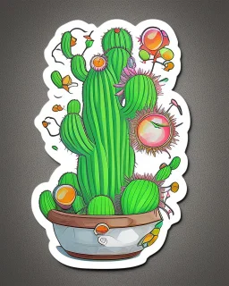 cute cartoon anime cactus sticker, anime style, white background color