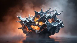lyrical abstraction, abstract 3d sculpture, made of liquid metal, c 4 d, rendered in octane, unreal engine, highly detailed, on surface vray, volumetric lightning, mist, by greg rutkowski, by Gustave Dore, by Marco Turini,