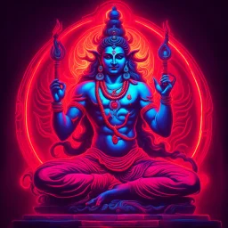 God shiva Demonic image in neon red color pallet