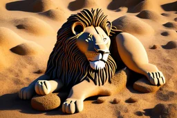 lion made of pebbles in sand