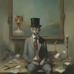 UN conference,a cat and human flesh-like surgical instruments and universe-like a pigeon and neuralink, surrealism,minimalism,Painting By Adrian Ghenie, Rene Magritte, Salvador Dali, Lucian Freud