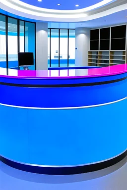 Blue circular reception desk