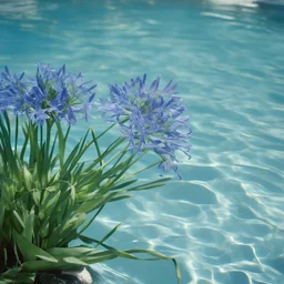 blue Agapanthus in the swimming pool, autochrome