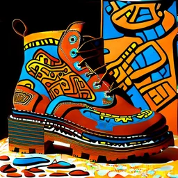 brown moutain shoes , art, oil drawing, bright, keith haring, picasso, masterpiece