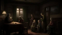 In this poignant closing chapter, the family succeeds in breaking the bonds of the terrifying curse, but the atmosphere remains laden with sadness and loss. The place is brightened by some dim light that sneaks in from the window of the house, revealing tired and event-affected faces. Family members gather in the center of the room, and a mixture of relief and sadness appears on their faces. Fulfilled wishes may be reflected in their eyes, but they are also accompanied by features of loss and s