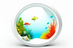 white,background,looking,through,a 3-d, hole,or,window,,a,seeing,tropical,fish