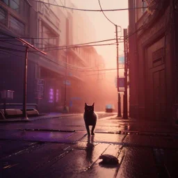 Cyberpunk,cat in night city on the rain unreal engine 5, octane render,cinema4d, dynamic lighting, 8k, redshift render, highly, hyperrealism ultra realistic, hyper realistic.