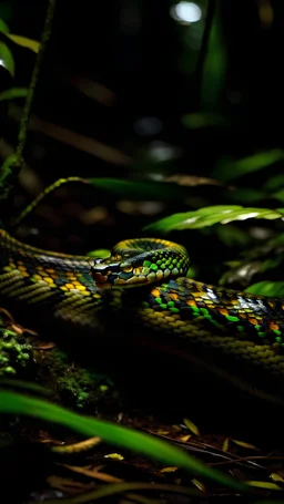Snake Anakonda in Dark Rainorest,