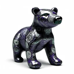 A dark purple ice elemental polar bear designed in Oaxacan Alebrijes painted by Andy Warhol