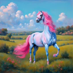 a pink horse like a 19th painting