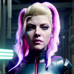 Actress, young Katheryn Winnick, android woman, circuits in face, painted face, ghost in the shell, leather coat, cyber punk, neon, army, bamboo, blood, portrait, studio photo, unreal engine 5, soft color, 16 bit, god lights, ray tracing, RTX, lumen lighting, ultra deatail, volumetric lighting, 3d, finely drawn, hd.