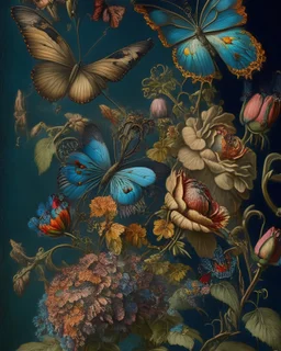 an ultra 8k detailed painting of many different types of flowers by John Constable, steampunk butterflies, generative art, intricate patterns, colorful, photorealistic