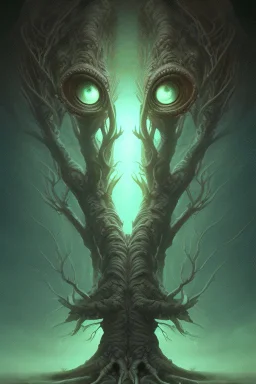 Alien tree creature,soft round eyes, 8k resolution, cinematic smooth, intricate details, vibrant colors, realistic details, masterpiece, oil on canvas, smokey background