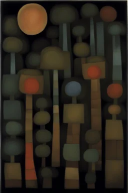 A beautiful girl brownish black murky rainforest at nighttime painted by Paul Klee