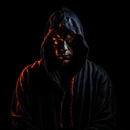 monk in black hoodie in the dark