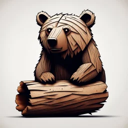 combine textured log with shape of a bear, graphic style, minimalistic,clean