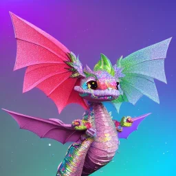 portrait of cute, adorable baby dragon made of crystals and gems, glittery scales, iridescent wings, on a cloud of cotton candy, muted rainbow colors, intricate, fine detail, 8k, sharp, crisp, high-quality, 3d octane render