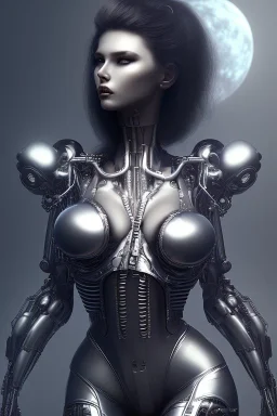 cyberpunk, black latex body, women, body portrai, big boobs, highlight eyes perfect, skin, tron, cyborg, perfekt sexy, real, dream, hr giger