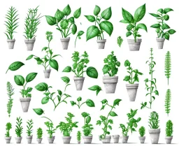 Vector plants and herb set illustration. Watercolor white backdrop