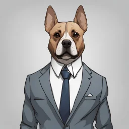 make one realistic business dog that are made of shapes and have a suit on