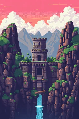 top of an ancient fortress which goes hidden underground in pixel art