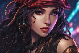 Hot Evelyn venom in 8k solo leveling shadow artstyle, pirate them, close picture, sea, neon lights, intricate details, highly detailed, high details, detailed portrait, masterpiece,ultra detailed, ultra quality