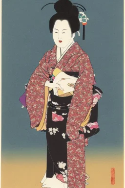 Portrait lady, full body shot, full-color medium shot, style of Japanese noh theater