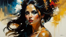 portrait of a woman warrior :: Robert McGinnis + Jeremy Mann + Carn Griffiths + Leonid Afremov, clear contours, detailed