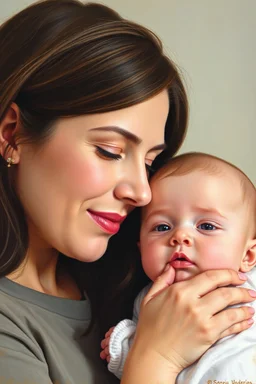 portrait of a mother and her baby, oil on canvas, love, affection, emotion