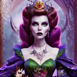 extrem tim burton style and disney style of wicked old evil stepmother, sharp focus, beautiful eyes