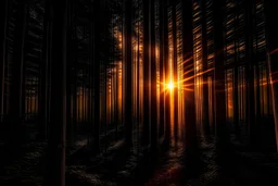 sun setting in a canadian forest