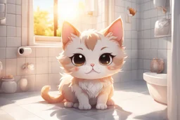 cute chibi cat in the bathroom in sunshine