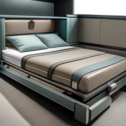 A bed with trundles and a car belt on it