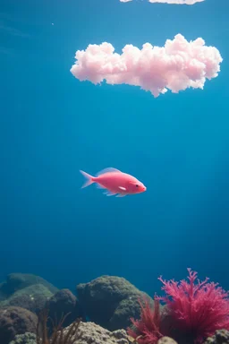 A pink plastic cloud floating in the fish