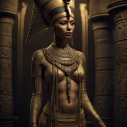 Behold the powerful alluring and pretty egiptian nefretiti, her body adorned with the traditional egiptian costumes, HDR, beautifully shot, hyperrealistic, sharp focus, 64 megapixels, perfect composition, high contrast, cinematic, atmospheric, moody