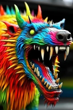 A strange and scary animal Rainbow line savage with sharp and sharp teeth