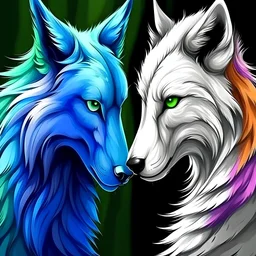 give me a picture of an animal thats half wolf half unicorn, but it is two animals in one