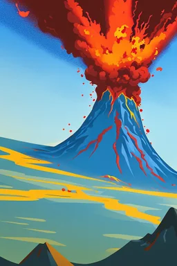 An exploding volcano in animation style.