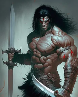 human berserker meaty black hair big greatsword