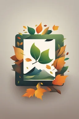square logo , landscape with leaf fall, flying leaves