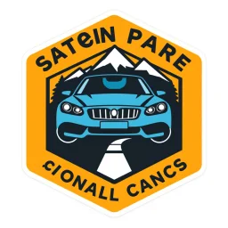 logo for a shop that repairs automobiles, installs tires and does oil changes, but doesn't show an automobile inside a hexagonal shield shape, in the style of national parks stickers