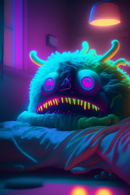 Sleep monster,photo quality, unreal engine render, highest quality, vivid neon colors, volumetric lighting,