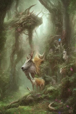 dream deer god druid deep forest green mystic