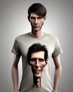 a tall rattled guy with short dark hair tousled on top, a long neck and long limbs and is wearing a t-shirt with a shirt over and skinny jeans