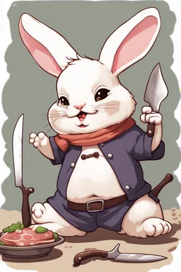 divine killer chubby bunny floppy ears with chefs knife adventurer dnd realism art