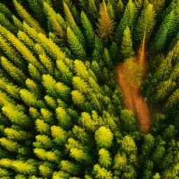 aerial view of forest with christmas tree in the middle