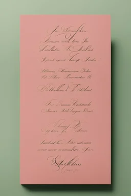 An extremely formal, funeral program written in French for a black woman on salmon pink deeply pigmented velvet paper with brilliant, brightest heavy golden greenish calligraphy fonts, simple, minimalistic, less element, very dramatic lighting