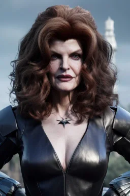 younger Rene Russo as evil queen in leather, cleavage, angry, stern look, unreal 5, octane render,cinema4d, dynamic lighting, dramatic lighting, 4k, redshift render, highly detailed, hyper realistic